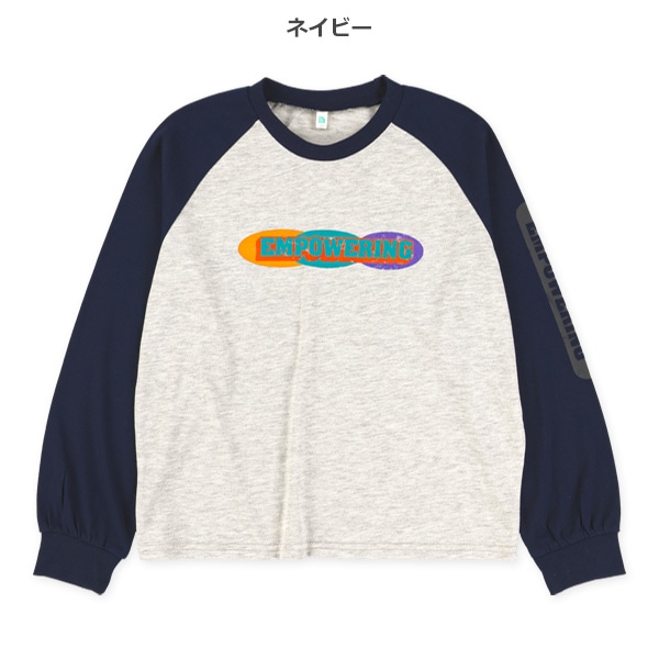 かすれ風プリントロゴラグラン長袖Tシャツ