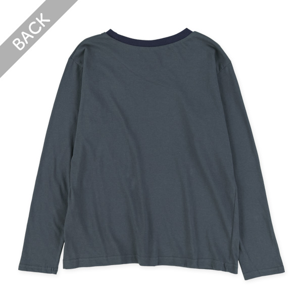胸ロゴリブポケット付きワイド長袖Tシャツ