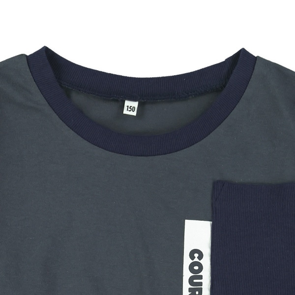 胸ロゴリブポケット付きワイド長袖Tシャツ