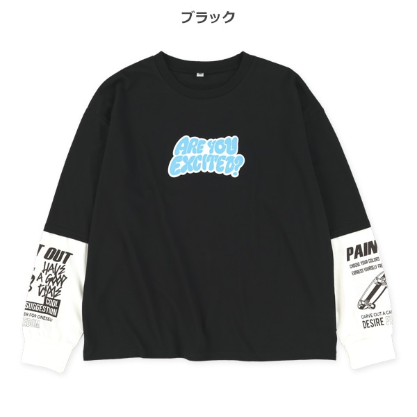発泡プリントロゴレイヤード風長袖Tシャツ
