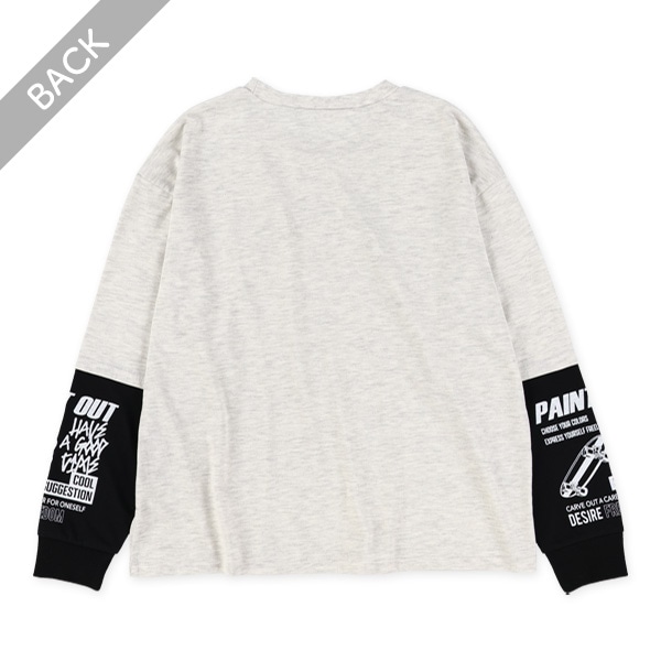 発泡プリントロゴレイヤード風長袖Tシャツ
