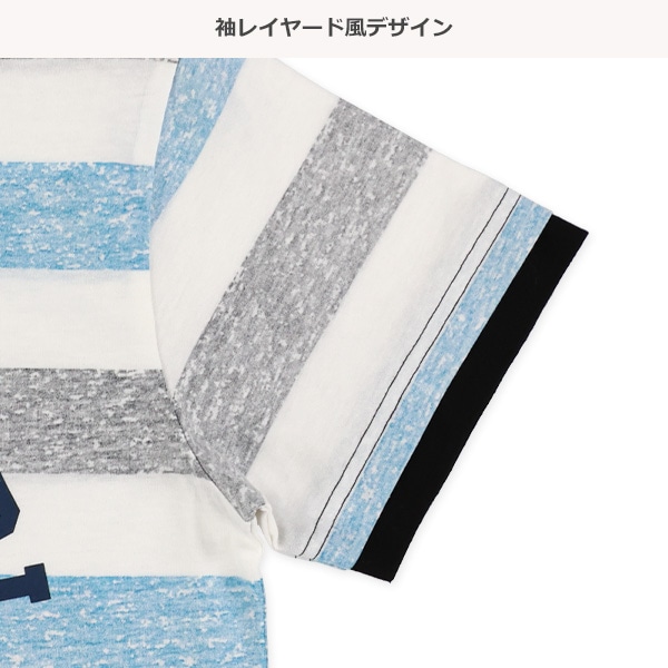 裏ボーダープリント半袖Tシャツ