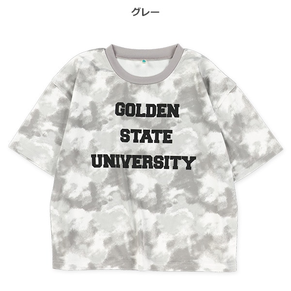 裏メッシュタイダイ風ロゴ半袖ビッグTシャツ