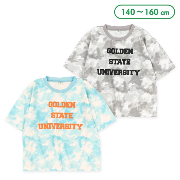 裏メッシュタイダイ風ロゴ半袖ビッグTシャツ