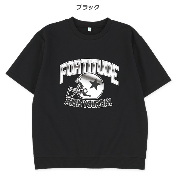 ミニ裏毛裾リブビッグプリント半袖Tシャツ