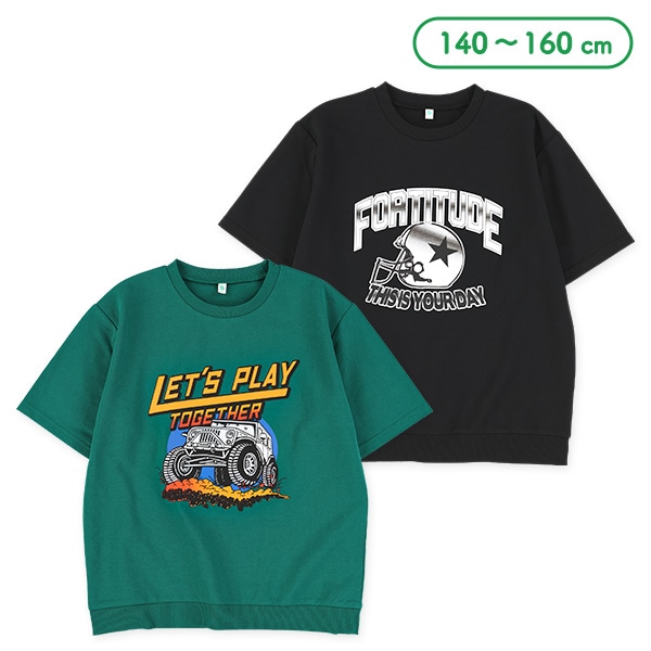 ミニ裏毛裾リブビッグプリント半袖Tシャツ