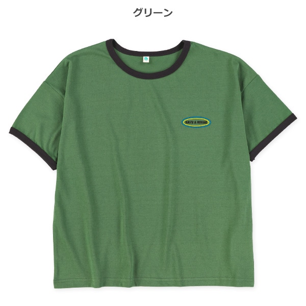 胸ロゴ刺繍リンガー半袖Tシャツ