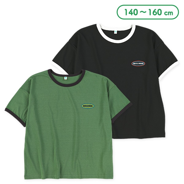 胸ロゴ刺繍リンガー半袖Tシャツ