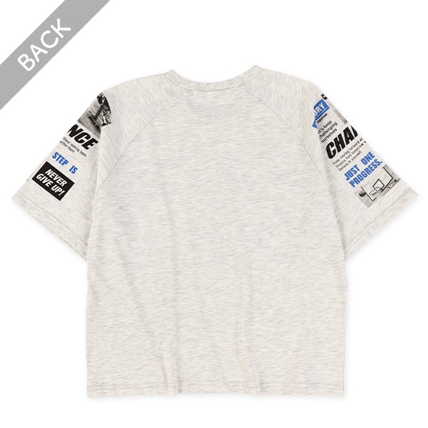袖4分丈ロゴ転写プリント半袖Tシャツ