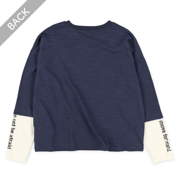 スラブ袖切り替えロゴレイヤード風長袖Tシャツ