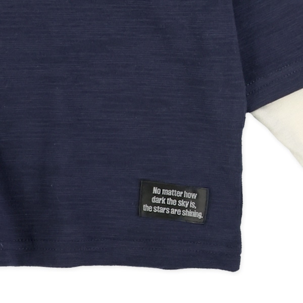 スラブ袖切り替えロゴレイヤード風長袖Tシャツ