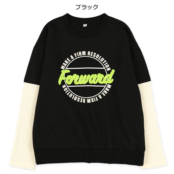 裏毛サガラ胸ロゴレイヤード風長袖Tシャツ