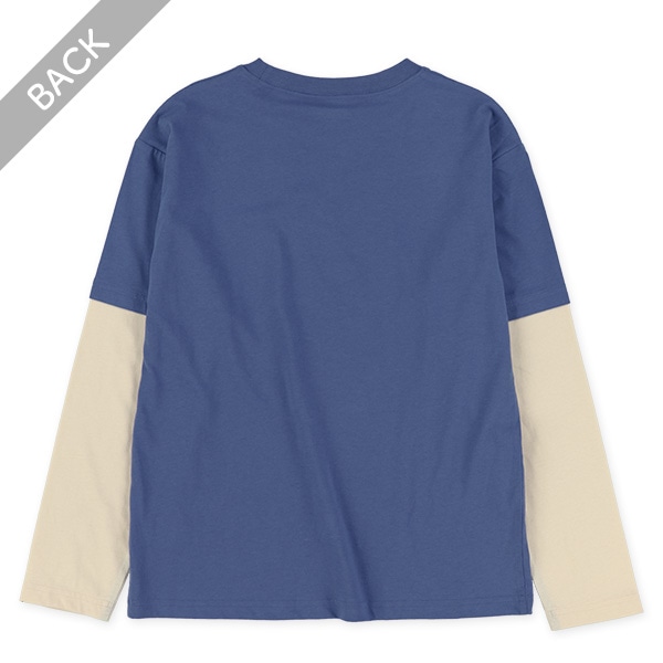 袖レイヤード風胸ポケット付き長袖Tシャツ（ブラック・ベージュ・グリーン・ブルー）