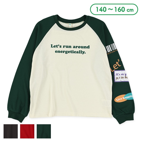 袖ワッペン風プリントラグラン長袖Tシャツ