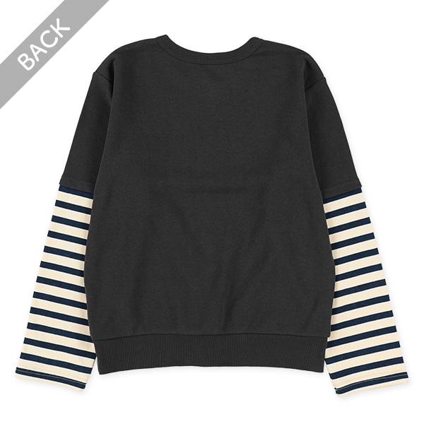 裏毛袖ボーダーレイヤード風トレーナー