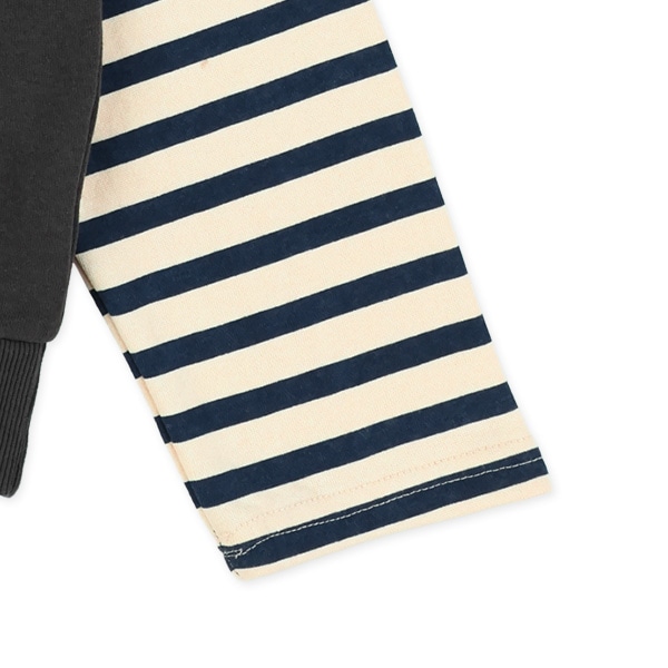 裏毛袖ボーダーレイヤード風トレーナー