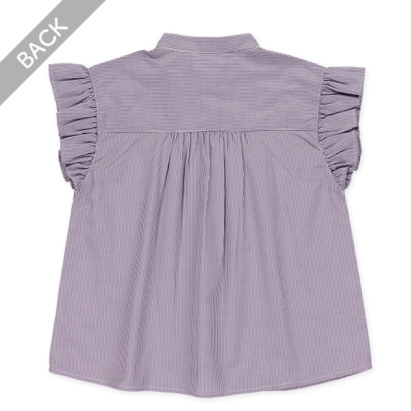 ストライプ袖フリル半袖ブラウス