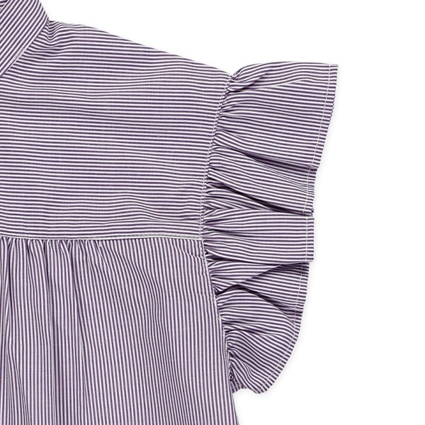 ストライプ袖フリル半袖ブラウス