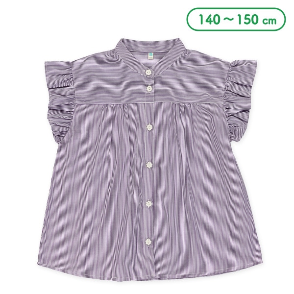 ストライプ袖フリル半袖ブラウス