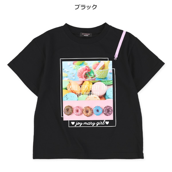 肩ファスナー半袖Tシャツ