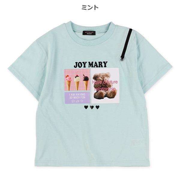 肩ファスナー半袖Tシャツ