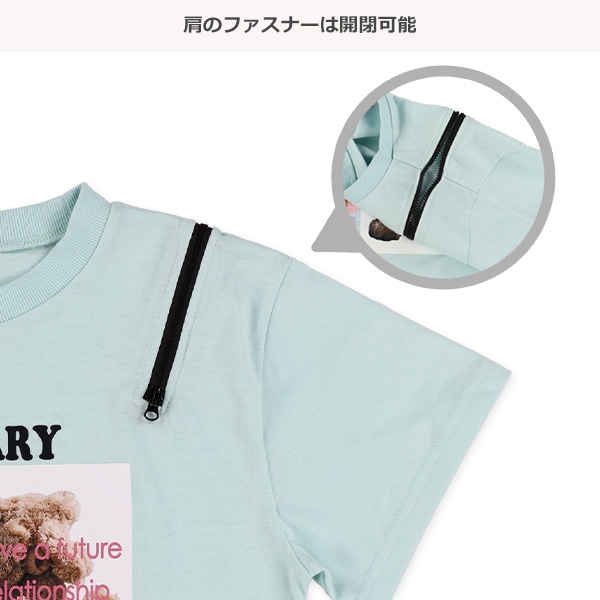 肩ファスナー半袖Tシャツ