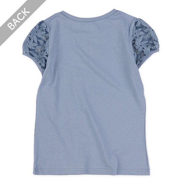 袖花柄刺繍チュール半袖Tシャツ