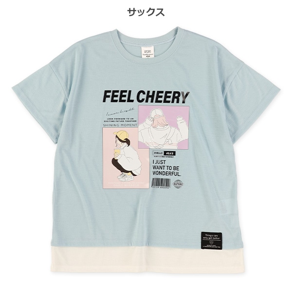 レイヤード風エモ系転写半袖Tシャツ