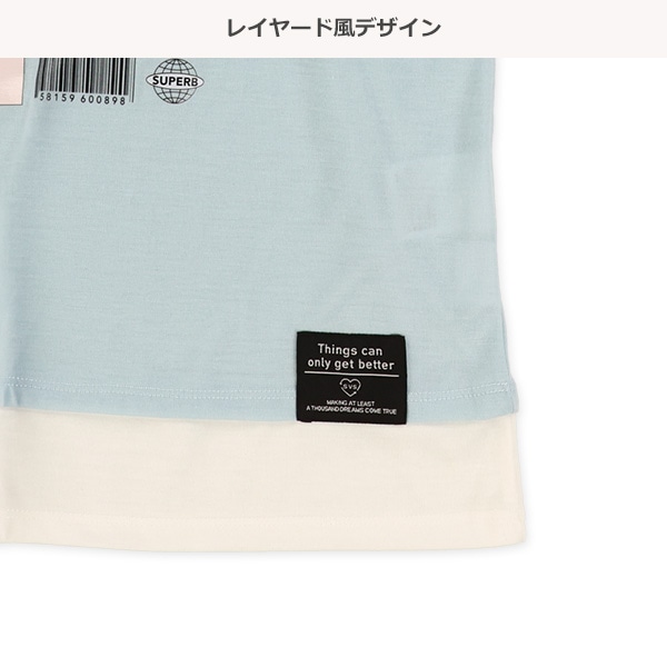 レイヤード風エモ系転写半袖Tシャツ