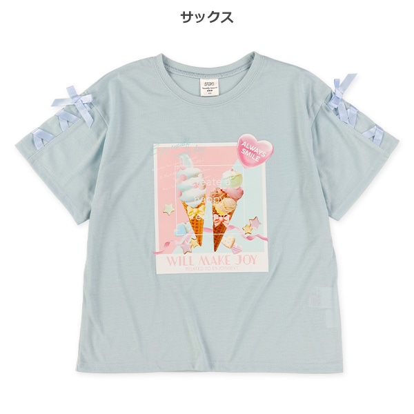 転写レースアップ半袖Tシャツ