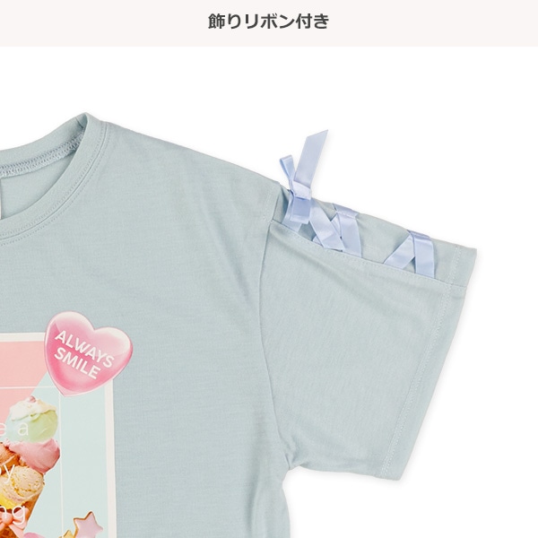 転写レースアップ半袖Tシャツ