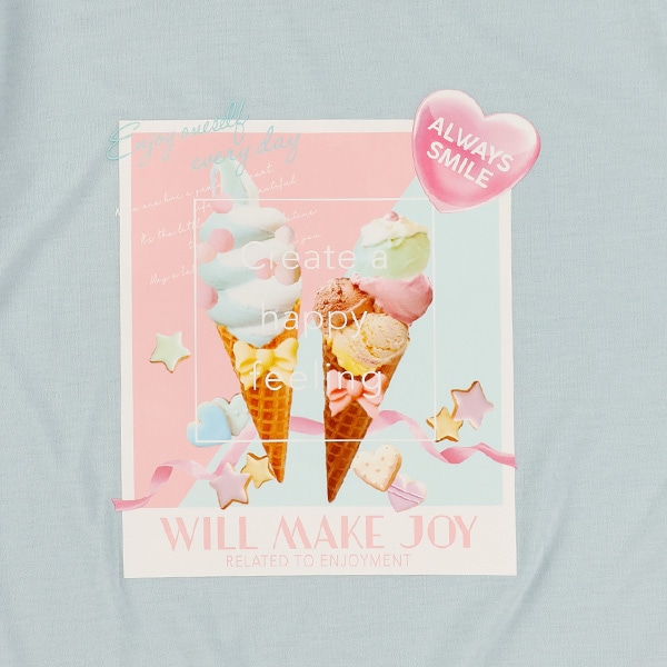 転写レースアップ半袖Tシャツ