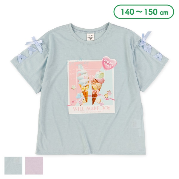 転写レースアップ半袖Tシャツ