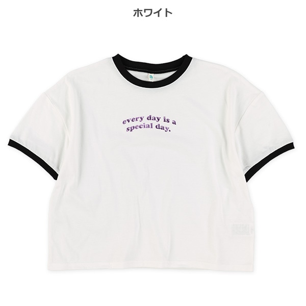 クロップド丈箔プリントロゴリンガーワイド半袖Tシャツ