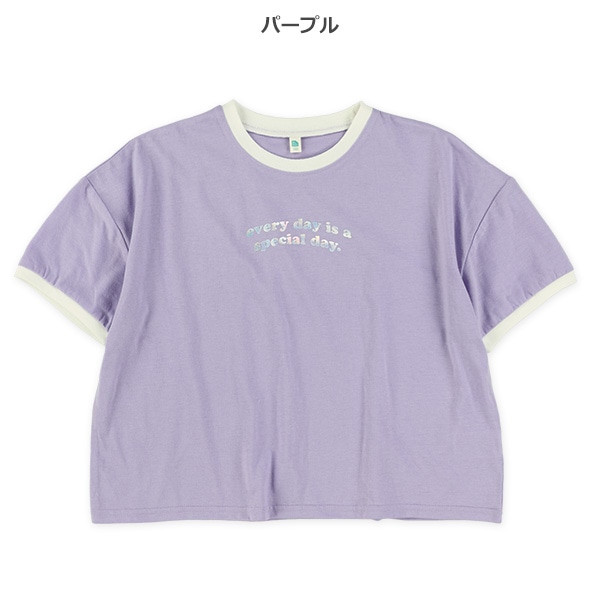 クロップド丈箔プリントロゴリンガーワイド半袖Tシャツ
