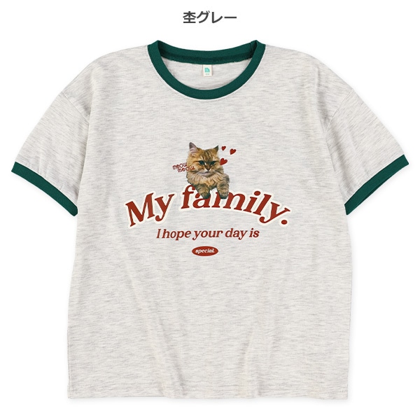 ねこ転写プリント半袖Tシャツ