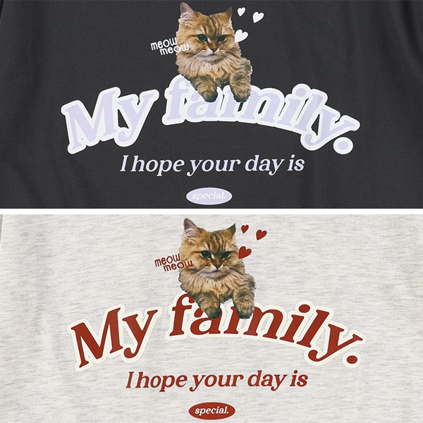 ねこ転写プリント半袖Tシャツ