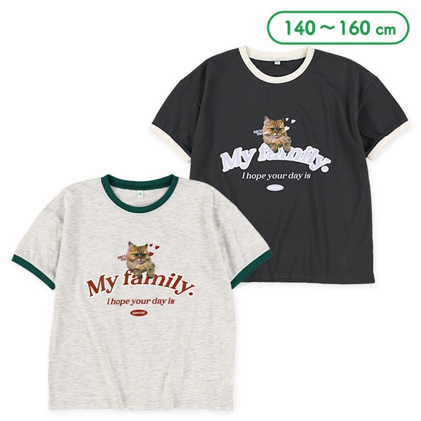 ねこ転写プリント半袖Tシャツ