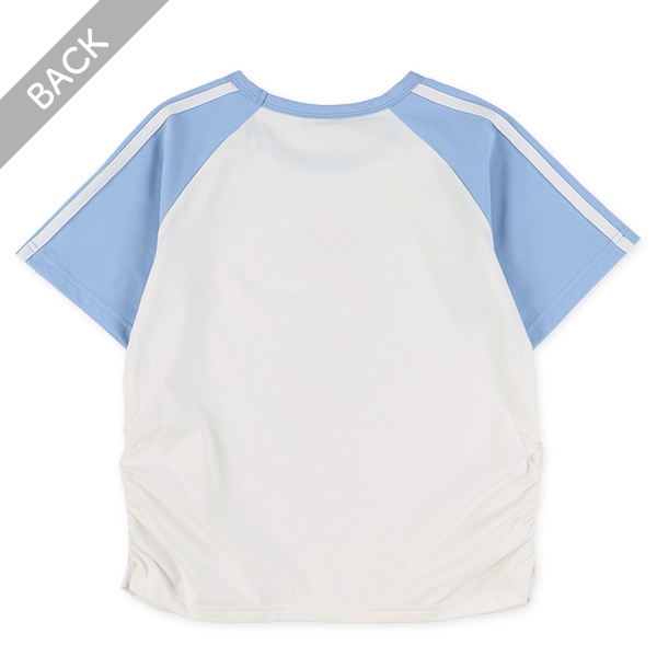 袖2本ライン立体プリントラグラン半袖Tシャツ