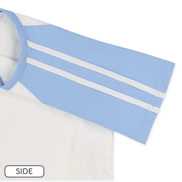 袖2本ライン立体プリントラグラン半袖Tシャツ