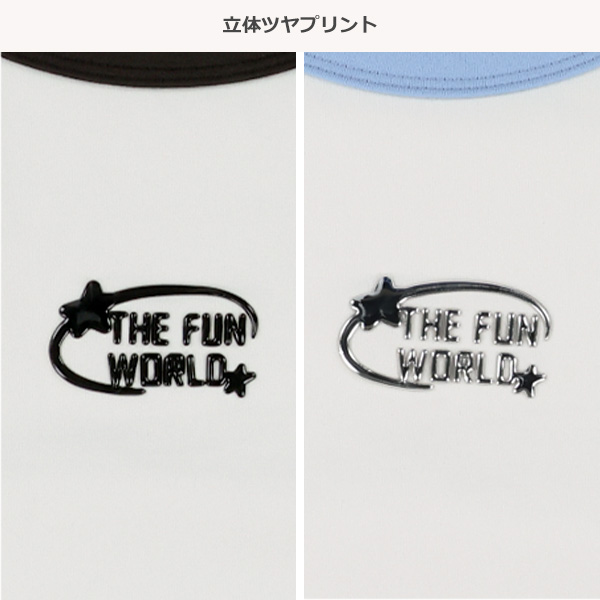 袖2本ライン立体プリントラグラン半袖Tシャツ