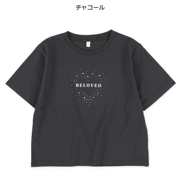 ハート・羽ラインストーン半袖Tシャツ