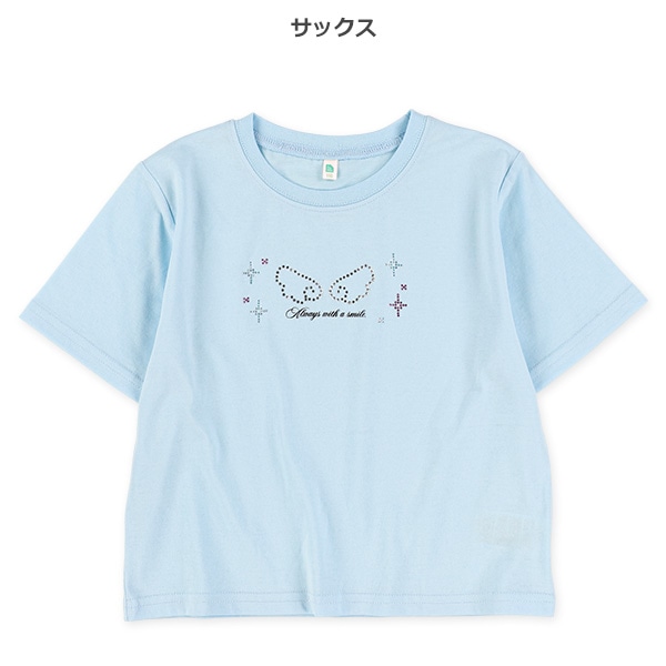 ハート・羽ラインストーン半袖Tシャツ