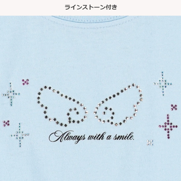 ハート・羽ラインストーン半袖Tシャツ