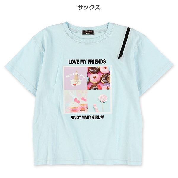 肩ファスナー半袖Tシャツ