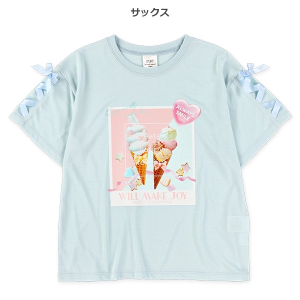 転写レースアップ半袖Tシャツ