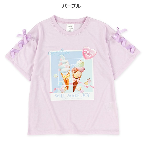 転写レースアップ半袖Tシャツ