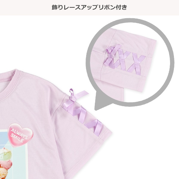 転写レースアップ半袖Tシャツ