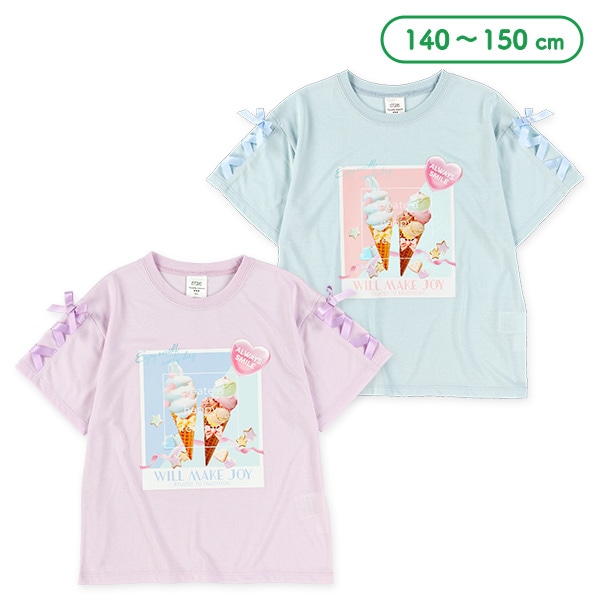 転写レースアップ半袖Tシャツ