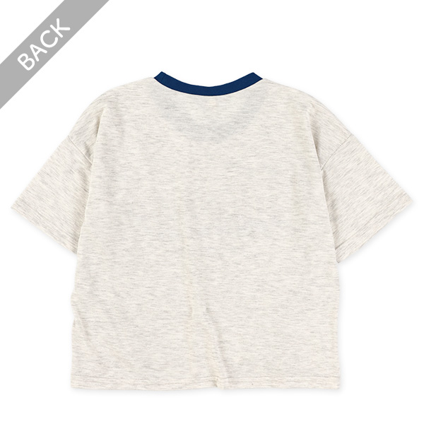 裾前ギャザーロゴラメプリント半袖Tシャツ